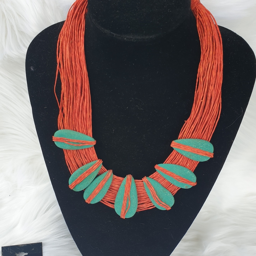 BURNT ORANGE LEATHER NECKLACE SET